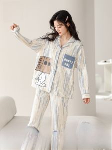 MiiOW | Áo ngủ cotton nguyên chất MiiOW dành cho nữ mùa xuân thu phong cách hoạt hình dễ thương thoải mái thoáng khí mặc ở nhà