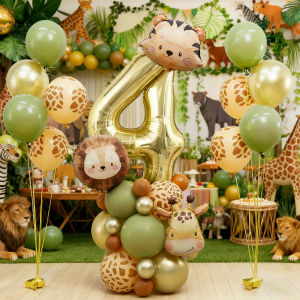 Cute Animal Head Balloon Set Tiger Lion Giraffe Balloon 32 inch Digital Balloon 0-9 for Jungle themed Birthday Party Decoration