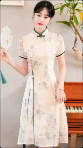 La Boutique.1996 - (CÓ SẴN) Sườn xám voan hoa kèm ngọc bội 45kg - 50kg