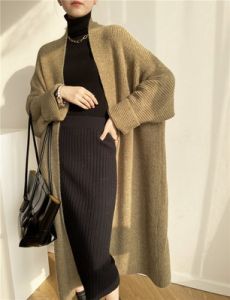 Fall and Winter Lazy Noble Cool Beautiful Elegant Large Sweater Outwear Female Fashion Loose Knitted Cardigan Versatile below the Knee Long Thickened