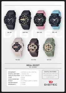 Jam Tangan Wanita Original Digitec Anti Air MDA 3033 T Cream Analog Digital Tali Karet