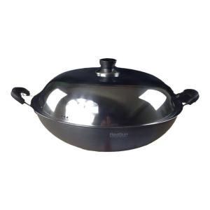 Red Sun Hard Anodized Aluminum Wok Deep Cone Bottom Non-stick Stove Top Cooking Utensil Rust Proof Stainless Steel Lid