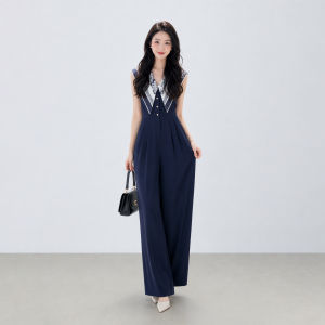 La Chapelle Junior | Splicing V-Neck Sleeveless High Waist Flowy Wide Leg French Jumpsuit
