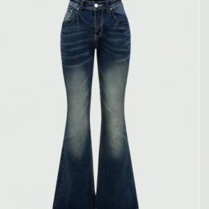 Fashion Y2k Jeans For Woman Blue High Waist Flared Denim Pants With Embroidery Vintage Retro Style 2025 Trendy Collection