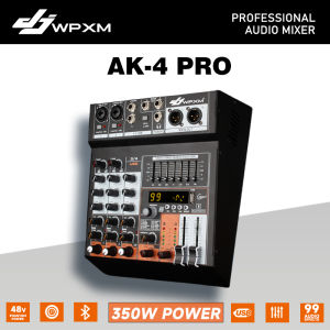 DJWPXM AK-4 PRO 4 Channel Powered Audio Mixer 350W Amplifier Mixing Console with 99 DSP Effects 48V Phantom Power Bluetooth USB Sound Mixer for Karaoke Stage Live Party