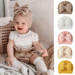 Cute Bowknot Baby Turban Hat Soft Newborn Baby Girls Indian Headwrap Cap