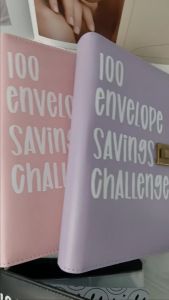 100 Envelope Money Saving Challenge Binder 100 Ipon Challenge Paper Bills PU Leather for Cash Saving Binder with Transparent Binder