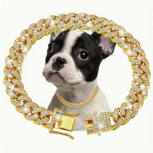 Fashion Rhinestone Dog Necklace with Double Lock Design to Ensure a Secure Fit Cat Chain Pet Crystal Collar Jewelry Accessor