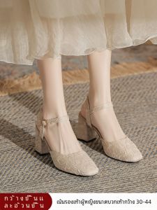 New Summer French Style Large Size 41-43 Open Toe Sandals Fairy Wind Comfortable Wide Head High Heels Womens Shoes