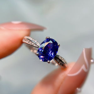 High-end natural Tanzanite ring for women INS niche fashionable gemstone ring light luxury sterling silver opening adjustable