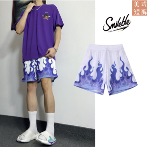 Quần Short Bóng Rổ American Flame Mỏng Thoáng Khí Nhanh Khô Lưới Quần Thể Thao Mùa Hè Quần Dài Đến Giữa Bắp Chân Thường Ngày