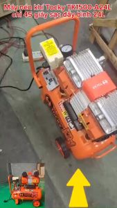 Máy nén khí tua nhanh sạc nhanh bình24L motor đồng không dầu 600W không ồn khí sạch Hiệu TOCKY TK600-B24L
