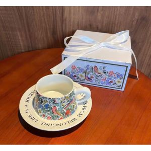 Bộ Cốc kèm đĩa Tách uống trà bằng sứ cao cấp họa tiết vintage uống cà phê Capuchino uống tràhọa tiết VinTage