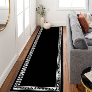 VIKAMA Black European-Style Striped Corridor Mat Machine Washable Living Room And Bedroom Floor Mat Home Decoration
