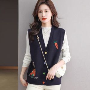 Áo Len Cardigan Dệt Kim Lông Cừu Hở Vai Không Tay Dáng Rộng Phong Cách Hàn Quốc Mùa Xuân Thu Áo Khoác Ngoài Cho Nữ