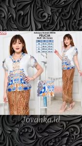 Atasan Kebaya Wanita Modern Kekinian Motif Bunga Merak Warna Putih Tulang Bordir Biru Felicia