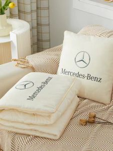 Two-In-One Linen Pillow Blanket Car Logo Sofa Cushion All Seasons Office Vehicle Universal Simple Modern Square Pillow Cover