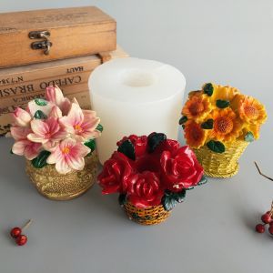 Mould for Resin AB Drop Glue Gypsum Sand Sculpture Salt Sculpture Candle Handmade DIY Silicone Rose Sunflower Hibiscus Basket