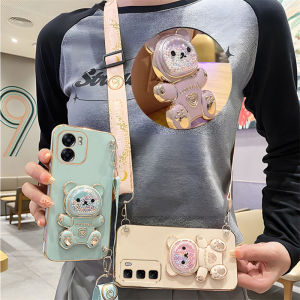 Ins Casing Infinix Smart 9 Hot 50i 50 Smart9 Hot50i 4G 5G New Fashion Creative Cartoon Ultra-thin Electroplate Phone Case with Cute Bear Bracket and Lanyard 2024