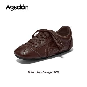 Agsdon | Giày Thể Thao Nữ Da Lót Nỉ Đen Đế Phẳng