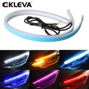 EKLEVA ไฟหน้าไฟสัญญาณเลี้ยว LED ปรับได้สำหรับรถยนต์2ชิ้นLampu Jalan ตอนกลางวันกันน้ำ30ซม. 45ซม. 60ซม. ขาวเหลืองแดง12V