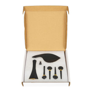 IRIN | 4/4 Violin Fittings Set Ebony Carved with Boxwood Dot Inlay Complete Fiddle 4-Piece Kit Tailpiece Pegs Chinrest & Endpin
