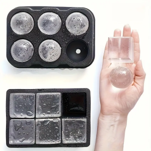 Bộ Khay Làm Đá Silicon - Khối Đá Tròn & Vuông Lớn Không Chứa BPA Tái Sử Dụng Được Có Nắp Đậy Thân Thiện Với Môi Trường Dùng Cho Cocktail Và Rượu Whisky