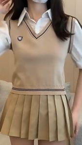 Outer Top V-neck Knit Crop Korean Style Vest Rompi Rajut Tanpa Lengan Premium  Atasan Sweater List Blous Strip Wanita PST