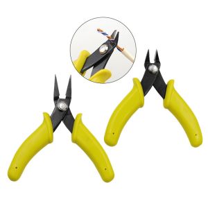 Yellow Mini  Wire Flush Sharp Nose Pliers  3.5 Inch Micro Diagonal Cutting Pliers Wires Insulating Rubber Handle