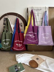 Túi Đeo Vai Đơn Phong Cách Pháp Mùa Xuân Hè Đơn Giản Chữ Cái Mỏng Vải Canvas Phong Cách Hàn Quốc Túi Vải Đa Năng Cho Công Sở