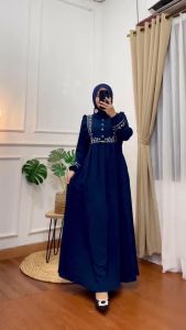 Gamis Terbaru Lebaran 2023 Bahan Crinkle Airflow Premium - Gamis Polos Crinkle Bordir Bunga Cantik - Bahan Jatuh dan Lembut