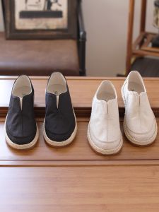 Casual Linen Canvas Slip-On Shoes Mens Breathable Retro Soft Bottom Cloth Shoes Summer 2025 Youth Trend Flat Heel round Toe