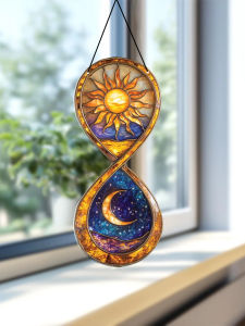 Boho Acrylic Sun Moon Hourglass Shaped Wall Hanging Celestial Art Decor Pendant for Window Living Room & Bedroom Unique Gifts