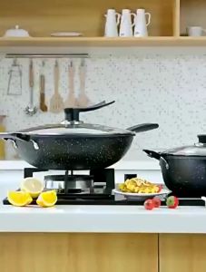 3 in 1 piece set soup pots and frying pans wok non-stick cookware set cooking nonstick cookware sets 锅具三件套 不粘炊具套装