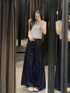 Deep Blue Retro High Waist Wide Leg Jeans Women Summer New Loose Fit Slimming Floor Length Pants Casual Comfortable Denim