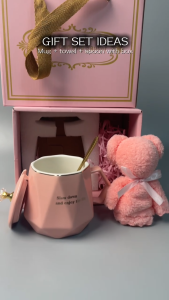 Ceramic Mug Set Gift Box with Handle Spoon Coffee Cup Perfect to Valentines Day & Birthday Gifts