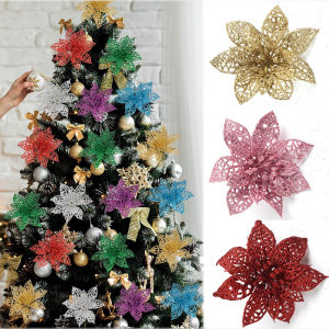 YESPERY 5pcs/set Christmas Flower Glittering Artificial Christmas Tree Decorations Hollow-carved Design