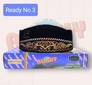 Peci Songkok Hitam Alawy Motif Bordir Warna Halus Tebel Berkualitas