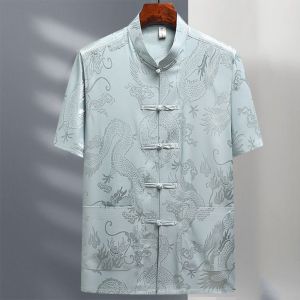 Mens Long Sleeve Ice Silk Tai Chi Suit Traditional Chinese Costume Morning Exercise Leisure Fashion Middle-aged And Elderly