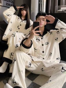 Đồ Ngủ Lông Cừu Coral Dày Dặn Cho Cặp Đôi Mùa Đông Cho Nam Và Nữ Quần Dài Ấm Áp Thoải Mái Mặc Ở Nhà Quần Áo Mặc Ngoài Trời