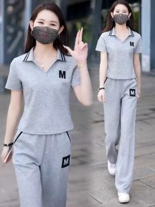 YOUFAN | Casual Stylish Youthful Sports Set Women Short Sleeve Long Pants Two-piece