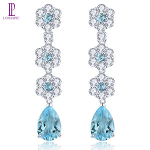 Lohaspie Jewelry Genuine 12.8 Carats Solid Sterling Silver 925 Stud Earring Original Natural Sky Blue Topaz Amethyst Stud Earring Amethyst Earring For Women Silver 925 Jewelry