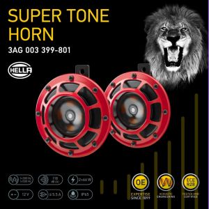 Hella Super Tone 12V Disc Horn With Red Protective Grill (Set Of 2) - 003 399 821 Horn Red