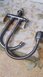 ก๊อกอ่างสเเตนเลส304 ก๊อกอ่างซิงค์ยืน2หัว 2-ใน-1 คอโค้ง ก๊อกอ่างล้างจานคอ โค้งปรับระดับได้