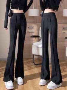 กางเกงขายาวทรงหลวมเอวสูงทรงกระบอกสีดำสำหรับผู้หญิง กางเกงขายาวทรงหลวมลำลอง ทรงกระบอกเล็ก กางเกงขายาวทรงหลวมแบบใหม่สำหรับฤดูใบไม้ผลิและฤดูใบไม้ร่วง