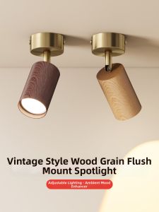 TONGZHIGUANG | Adjustable Angle Walnut Wood Grain & Copper Vintage Style Spot Light