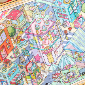 Scroll style Creative Cartoon 3D Landscape Sticker Book PET DIY Cabin Scene Pocket Sticker Miniature House Sticker Cabin Scene