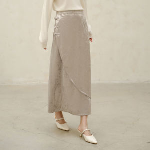 Yigue | New Chinese Style Velvet A-Line Long Skirt