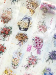 Waterproof Matte PET Journaling Tape with Bouquet Series Floral Theme DIY Scenic Decoration Collage Painting