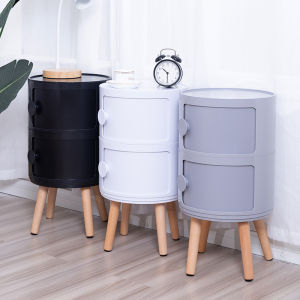 Nordic Style round Mini Plastic Bedside Table Modern Simple Creative Storage Cabinet Double Door Drawers for Adults in Bedroom